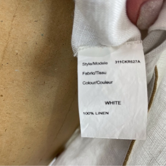 MICHAEL KORS COLLECTION White 100% Linen Tunic with Gold Metallic Trim Size 2 - Picture 8 of 10